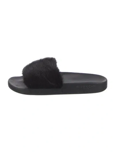 Pre-owned Givenchy Fur Slides In Black