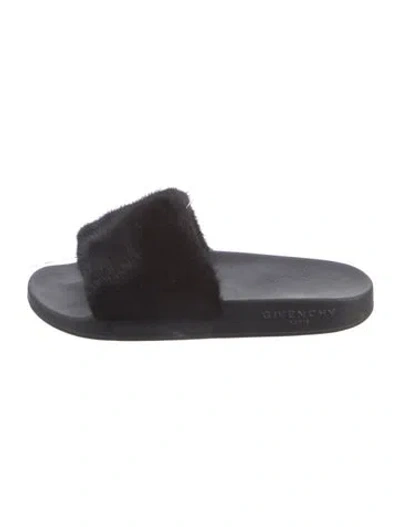 Pre-owned Givenchy Fur Slides In Black
