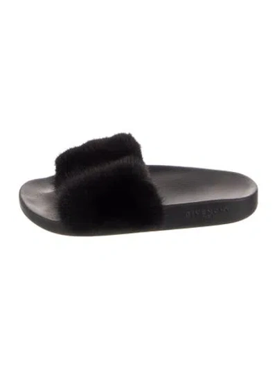 Pre-owned Givenchy Fur Slides In Black