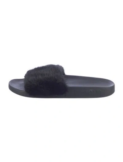 Pre-owned Givenchy Fur Slides In Black