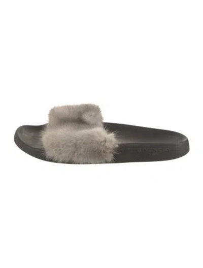Pre-owned Givenchy Fur Slides In Gray