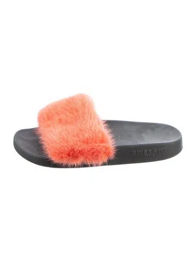 Pre-owned Givenchy Fur Slides In Red