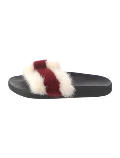 Pre-owned Givenchy Fur Striped Slides In White