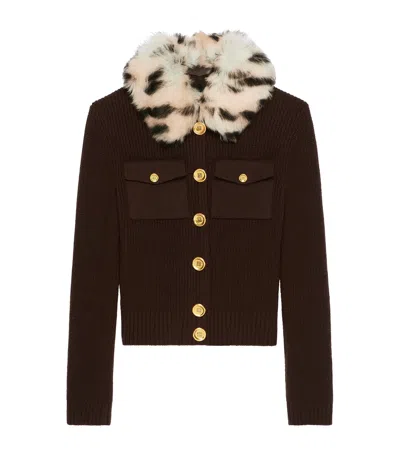 Givenchy Fur Collar Button-up Cardigan In Brown