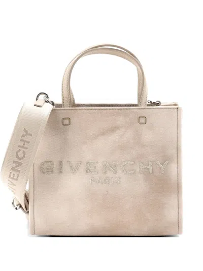 Pre-owned Givenchy G- Printed Canvas Mini Tote Bag In Neutral