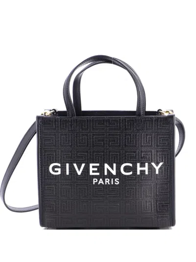 Pre-owned Givenchy G- 4g Embossed Coated Canvas Mini Tote Bag In Black