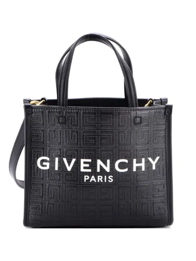 Pre-owned Givenchy G- 4g Embossed Coated Canvas Mini Tote Bag In Black