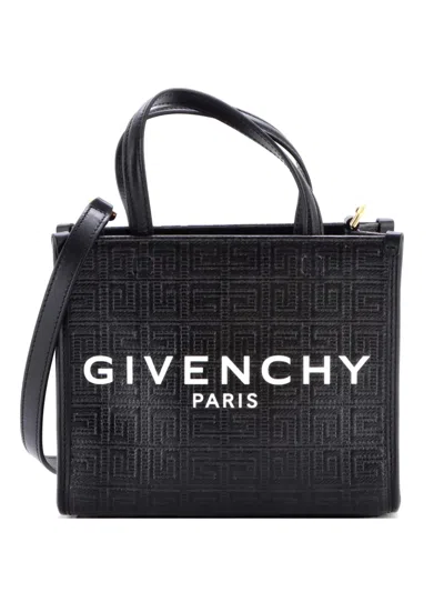 Pre-owned Givenchy G- 4g Embossed Coated Canvas Mini Tote Bag In Black