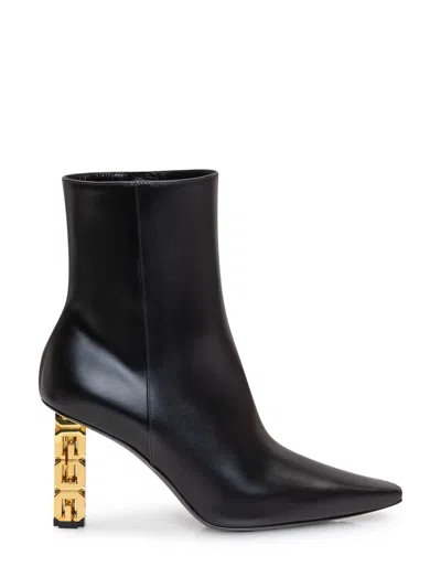 Givenchy Black G Cube Ankle Boots With Gold-tone Logo Heel Black In Leather Woman