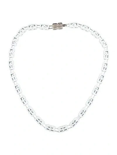 Pre-owned Givenchy G Cube Glow In The Dark Enamel Chain Necklace, 22" In White