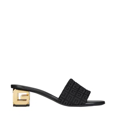 Givenchy G Cube Heeled Mules In 4g Canvas In Black