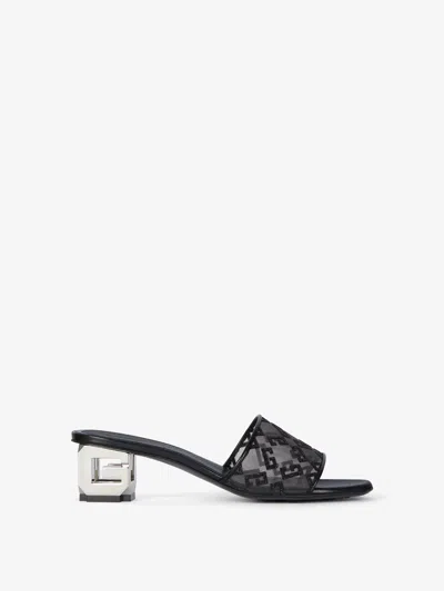Givenchy G Cube Mules In Monogram 72 Mesh With Lurex In Black