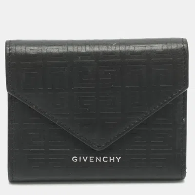 Pre-owned Givenchy G Cut Black 4g Monogram Embossed Leather Trifold Wallet
