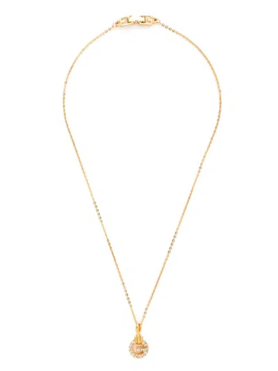 Pre-owned Givenchy G-logo Rhinestone Necklace In 金色