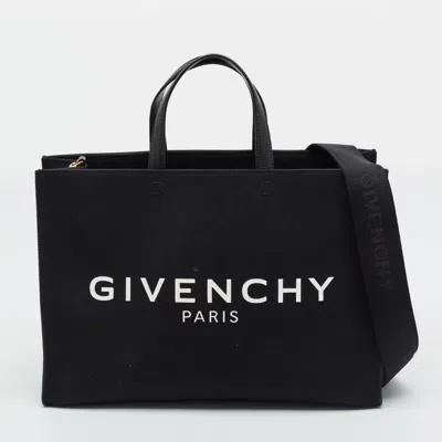 Pre-owned Givenchy G Medium Black/white Canvas And Leather Tote