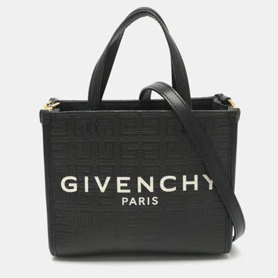 Pre-owned Givenchy G Mini Black Monogram Embossed Coated Canvas And Leather Shopper Tote
