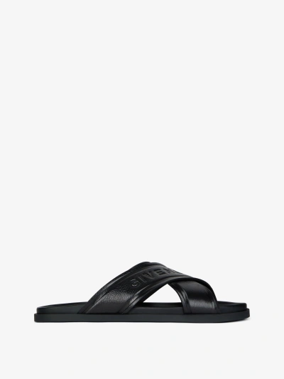 Givenchy G Plage Flat Sandals With Crossed Straps In Leather In Black