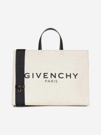 Givenchy Woman Ivory Canvas Medium G Shopping Bag In Beige,black