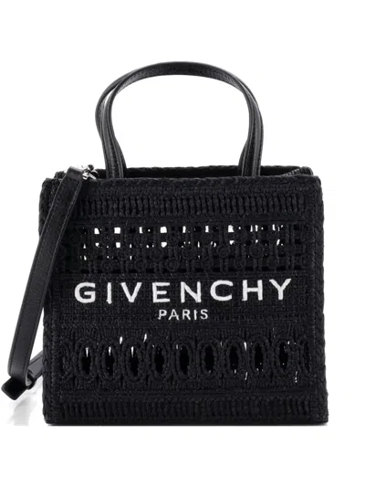 Pre-owned Givenchy G- Woven Raffia Small Tote Bag In Black