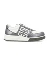 Givenchy Gunmetal & White G4 Laminated Leather Sneakers In White/silvery