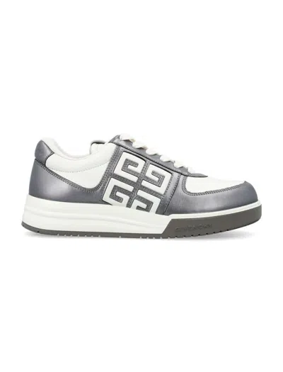 Givenchy Gunmetal & White G4 Laminated Leather Sneakers In White Silvery