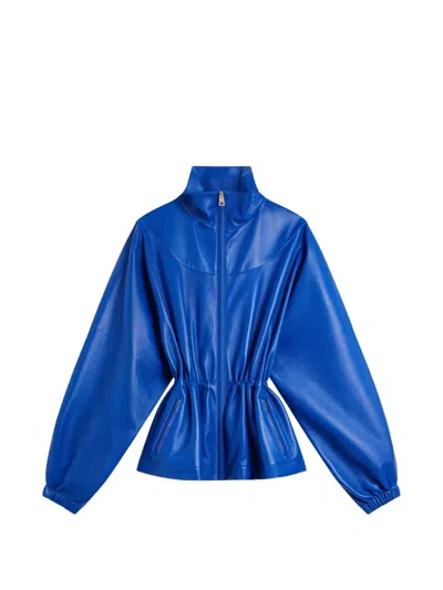 Givenchy Gathered-waist High-neck Jacket In Blue