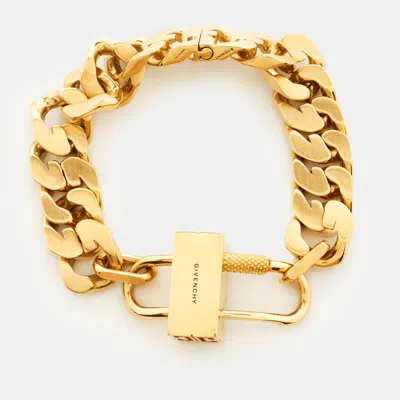 Pre-owned Givenchy G-chain Lock Curb Link Padlock Gold Tone Bracelet