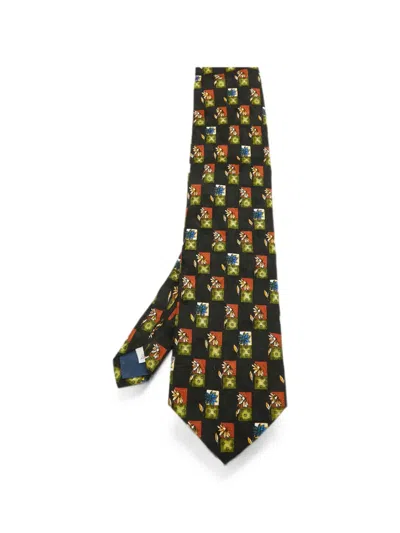 Pre-owned Givenchy Geometric Floral-print Tie In Black