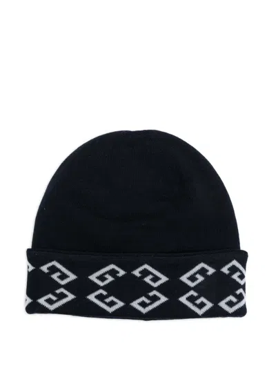 Givenchy Geometric-motif Beanie Hat In Blue