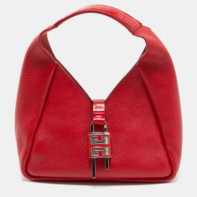 Pre-owned Givenchy G-hobo Mini Red Leather And Alligator Embossed Trim Bag