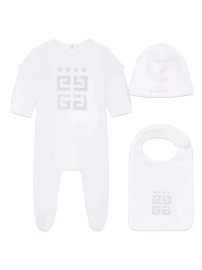 Givenchy Babies' Gift Set With Pajamas, Bib And Hat In Cotton With 4g Print In White