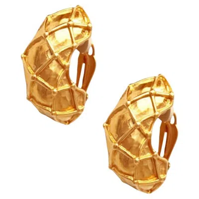 Pre-owned Givenchy Gilded Lattice Patterned Chunky Half Hoop Earrings By , 1980s In Multi