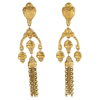 Pre-owned Givenchy Gilded Metal Baroque Dangle Jeweled Clip Earrings In Multiple