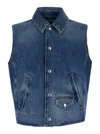 GIVENCHY LIGHT BLUE VEST WITH SNAP BUTTONS AND LOGO EMBROIDERY IN COTTON DENIM MAN