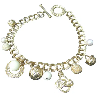 Pre-owned Givenchy Gilt Metal Dangling Charm Necklace Ca 1980s In Sand