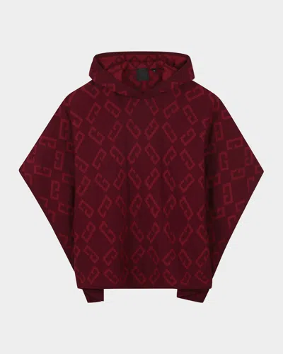 Givenchy Kids' Girl's 4g Intarsia-knit Hooded Sweater Cape In Red