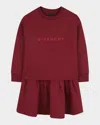 Givenchy Girl's Fleece Dress With Signature Logo Print In Burgundy