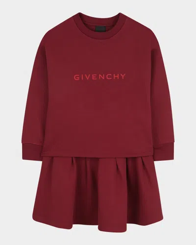 Givenchy Kids' Girl's Fleece Dress With Signature Logo Print In Burgundy