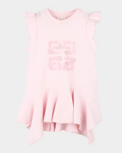 Givenchy Kids' Girl's Flounce Dress W/ 4g Floral Appliques In Pink
