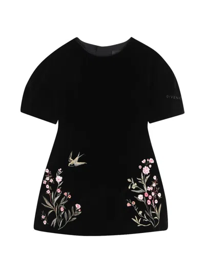 Givenchy Girl's Little Girl's & Girl's Floral-embroidered Velvet Dress In Black