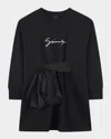 Givenchy Girl's Logo Embroidered Fleece Dress With Satin Bow In Black