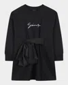 Givenchy Girl's Logo Embroidered Fleece Dress With Satin Bow In Black