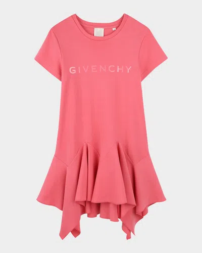 GIVENCHY GIRL'S LOGO-PRINT FLOUNCE DRESS