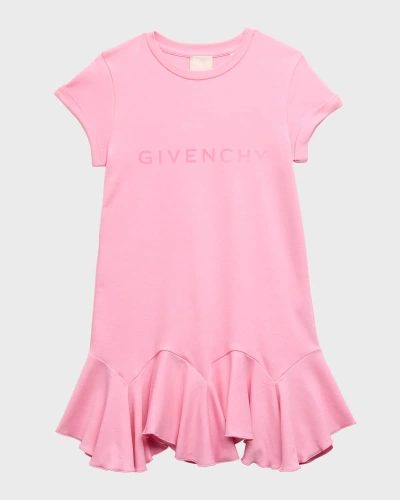 Givenchy Kids' Girl's Logo-print Short-sleeve Flounce Dress In Pink