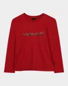 Givenchy Girl's Long-sleeve Cheetah Logo T-shirt In Red