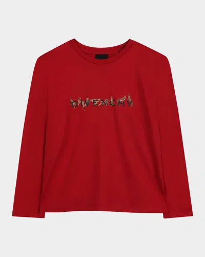 Givenchy Kids' Girl's Long-sleeve Cheetah Logo T-shirt In Red