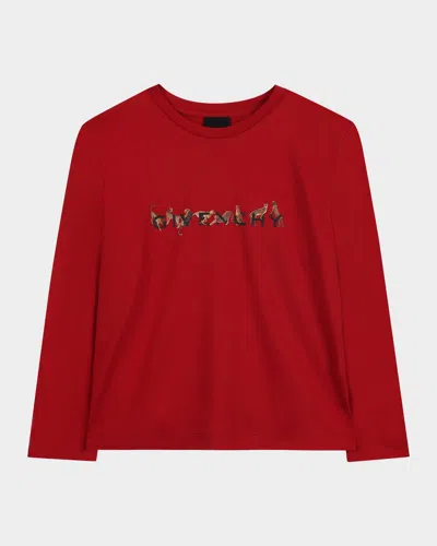 GIVENCHY GIRL'S LONG-SLEEVE CHEETAH LOGO T-SHIRT