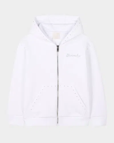 GIVENCHY GIRL'S RHINESTONE EMBELLISHED LOGO-SCRIPT HOODIE