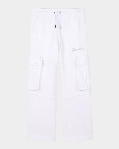 Givenchy Kids' Girl's Rhinestone Logo-print Trousers In White