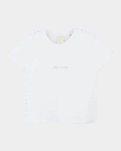 Givenchy Kids' Girl's Rhinestone Script Logo-print T-shirt In White